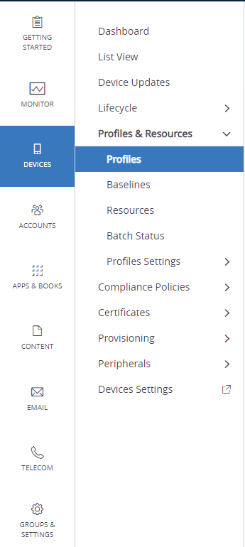 Devices &gt; Profile